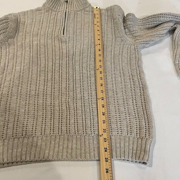 Cable Knitted Collared Sweater Pullover Classic 1/4 zip Tan Men S/M - Picture 5 of 9